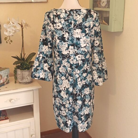 Charter Club Black and Teal Leaf Pattern Dress. Work Perfect. Floral. Soft Girl. - Picture 7 of 13